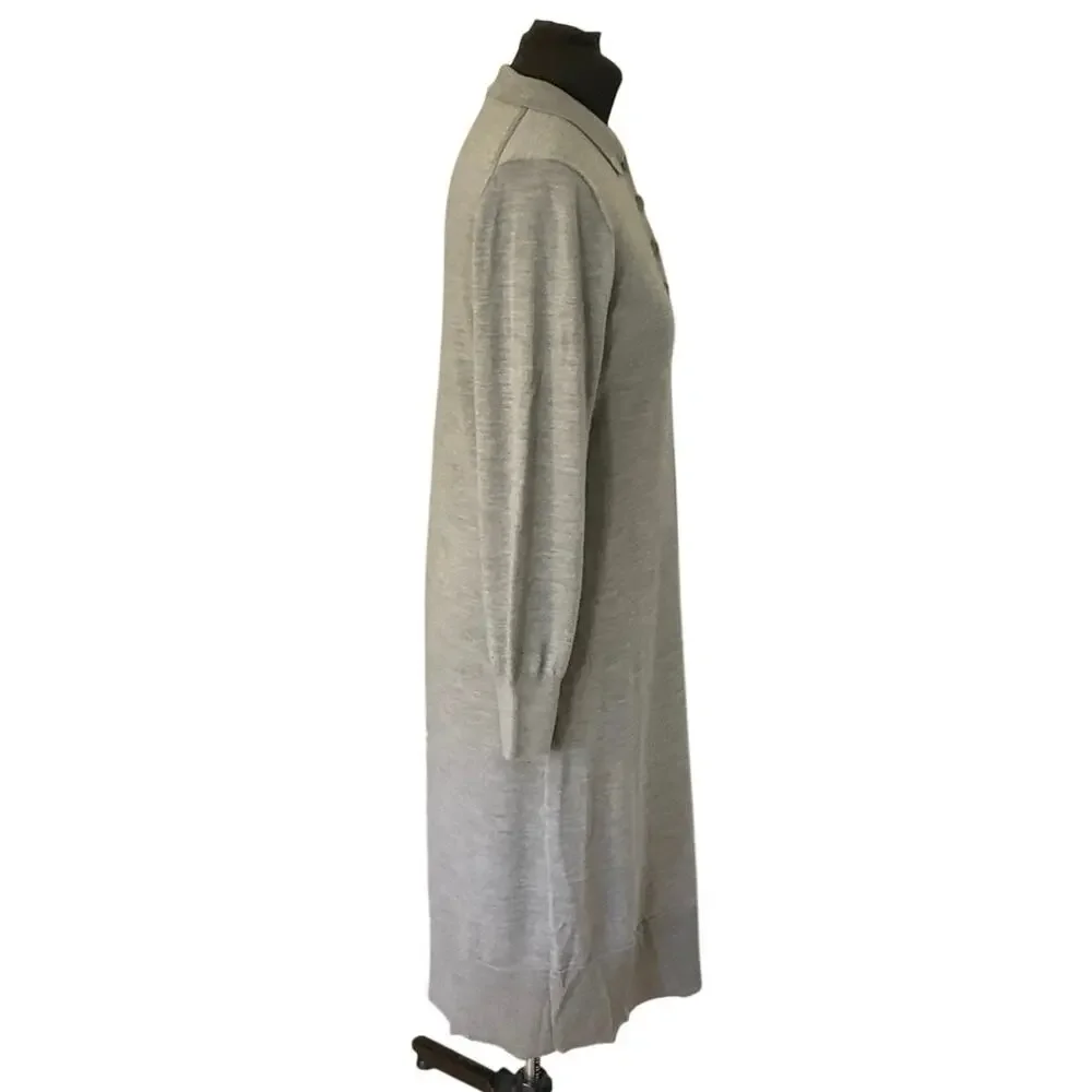 J.Crew 100% Merino Wool Polo Sweater Dress Gray XL Long Sleeve Midi
